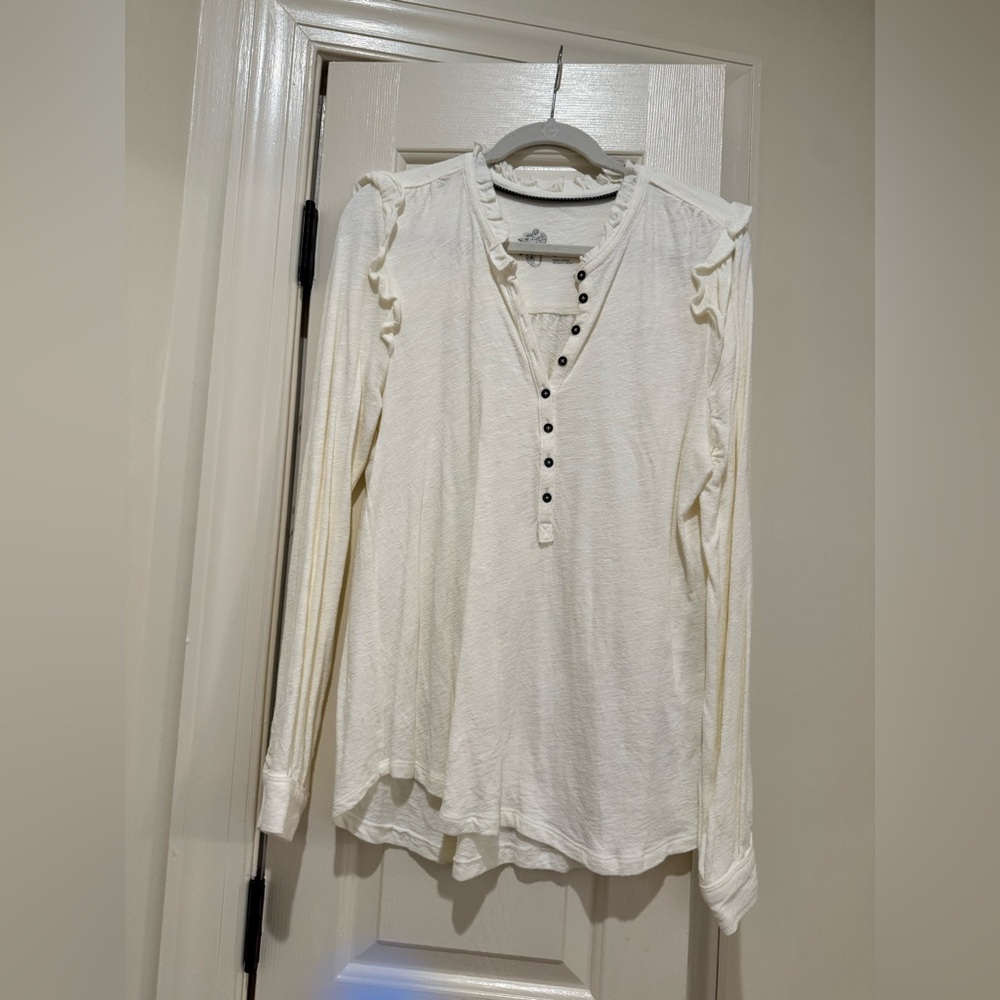 Pilcro Cream Ruffle Henley Long-Sleeve Top